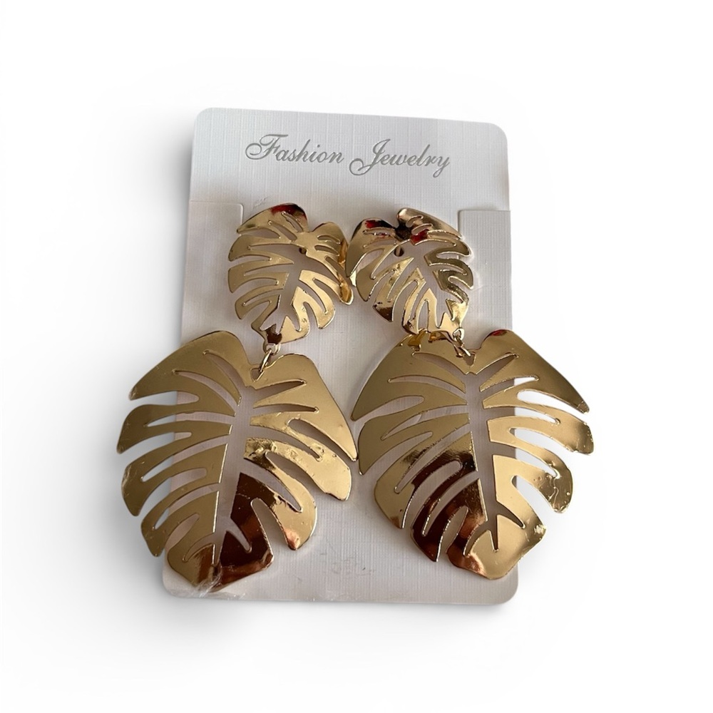 Fashion Jewelry Gold Leaf Statement Earrings